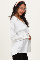 Champagne Ivory Satin Button Up Maternity Blouse