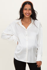 Champagne Ivory Satin Button Up Maternity Blouse
