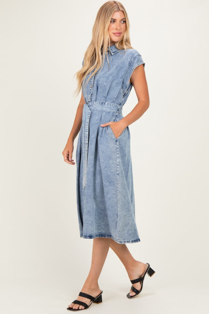 Denim Button Front Midi Dress