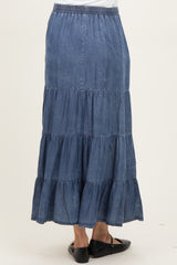 Blue Chambray Tiered Maternity Maxi Skirt
