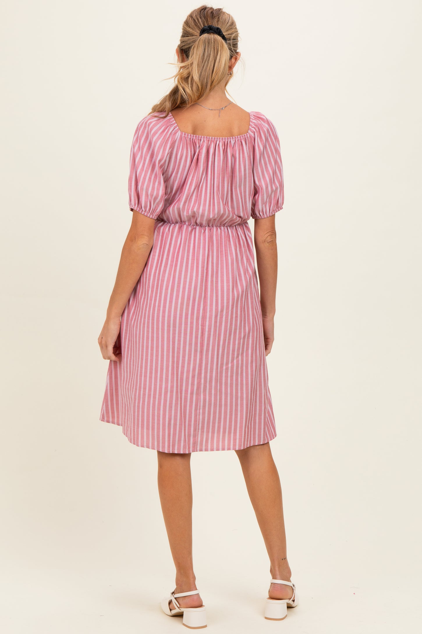 Red Gingham Square Neck Maternity Dress