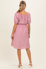 Red Gingham Square Neck Maternity Dress
