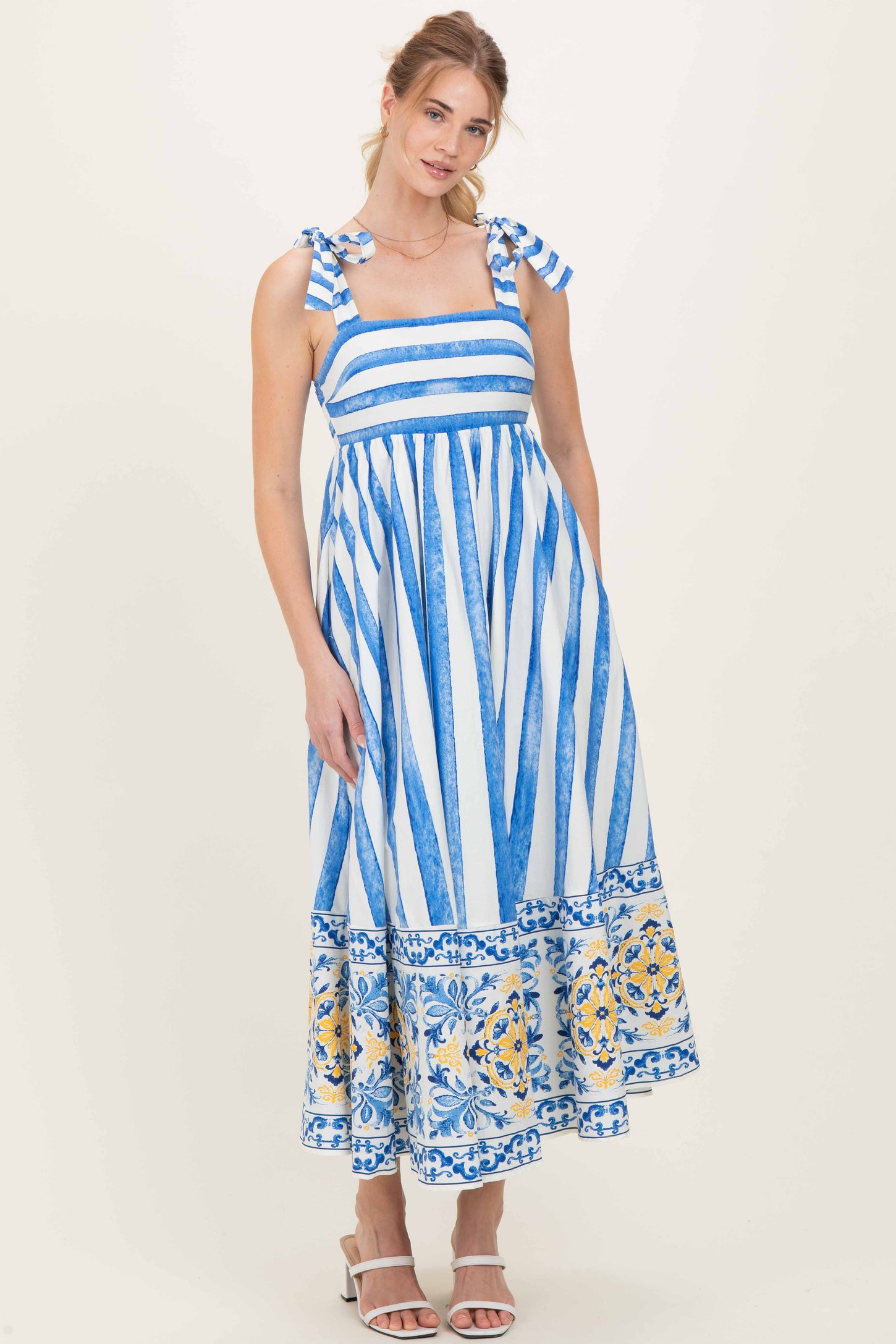 blue shoulder tie dress Light Blue Ruffle Overlay Shoulder Tie Dress main image 0