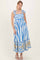 Blue Striped Shoulder Tie Printed Hem Midi Dress