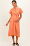 Salmon Button Down Frayed Maternity Midi Dress