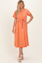 Salmon Button Down Frayed Midi Dress
