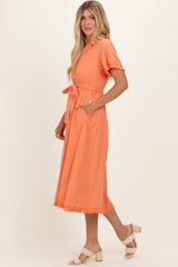 Salmon Button Down Frayed Midi Dress