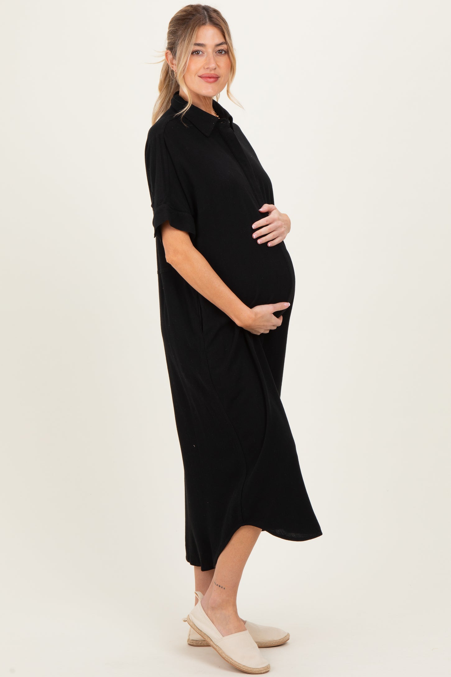 black maternity shirt dress Black Long Sleeve Maternity Shirt Dress PinkBlush