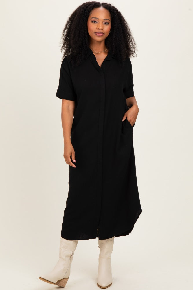 button down black dress BLACK BUTTON DOWN SHORT SLEEVE CONCHO BUTTON DOWN DRESS