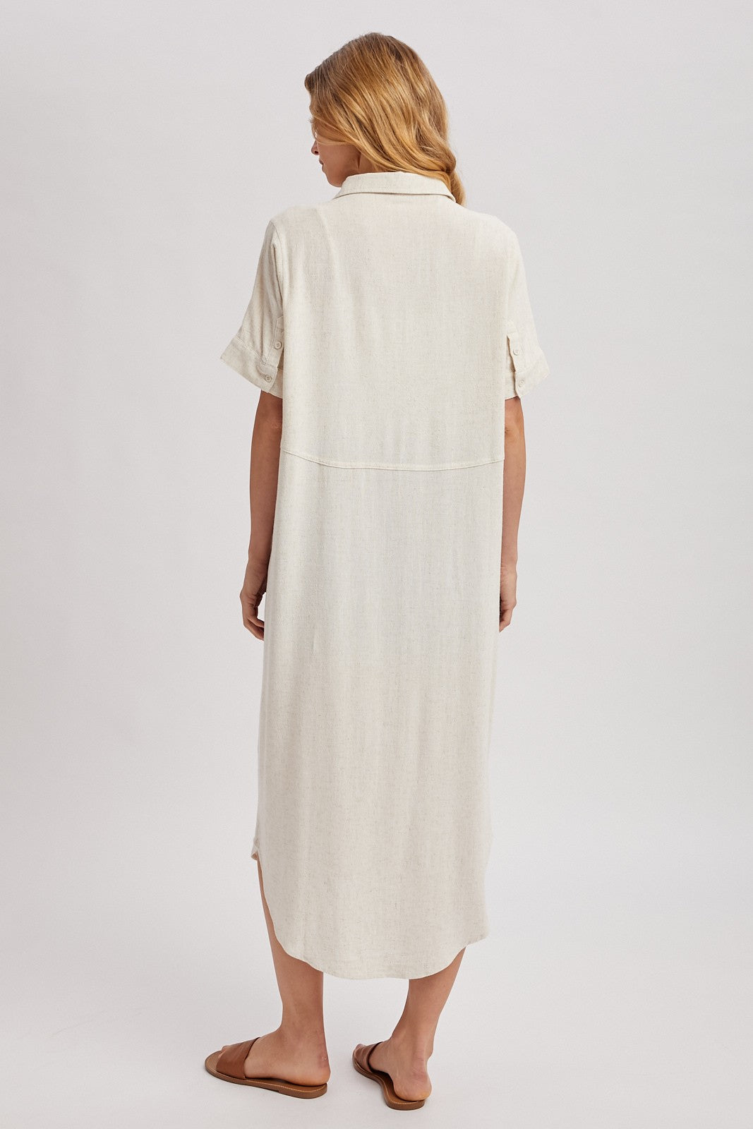 Natural Button Down Midi Shirt Dress