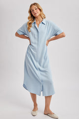 Light Blue Button Down Midi Shirt Dress