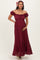 Burgundy Smocked Waist Off Shoulder Maternity Maxi Dress