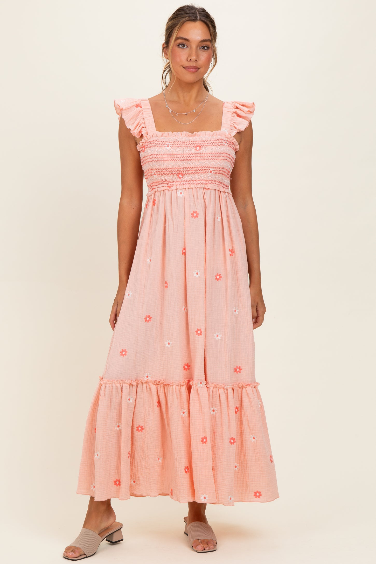 peach embroidered dress Peach Dreamscape Gown Teuta Matoshi