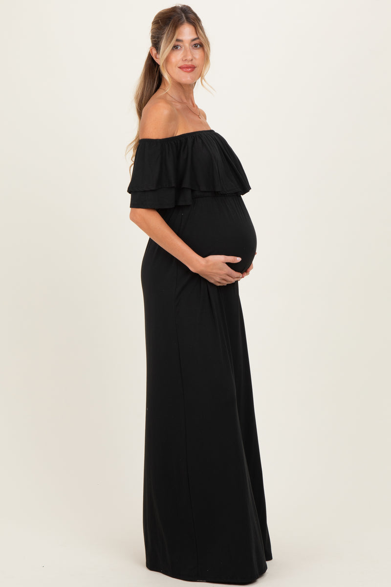 date night maternity dress Off Shoulder Off-Shoulder Maternity Dress – Ruffle Overlay, Knee-Length, And Black – Perfect For Nights And Special Occasions Jovani 22226 Black Corset google-shopping fit lightweight chiffon maxi Color:AppleGreen pregnant date night outfit