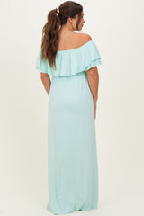 Mint Ruffle Off Shoulder Maternity Maxi Dress