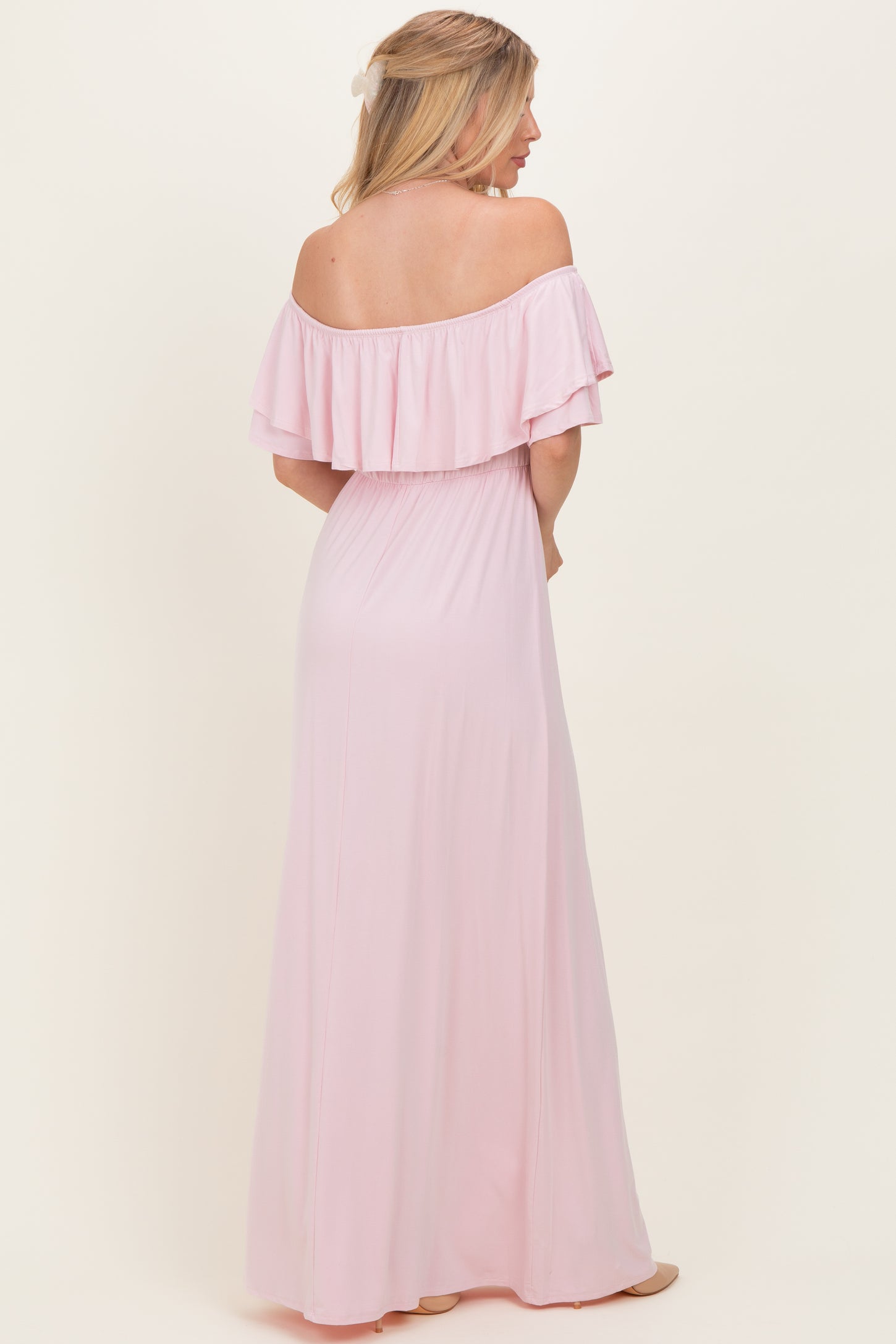 Light Pink Ruffle Off Shoulder Maxi Dress PinkBlush Light Pink Ruffle Off Shoulder Maxi Dress PinkBlush
