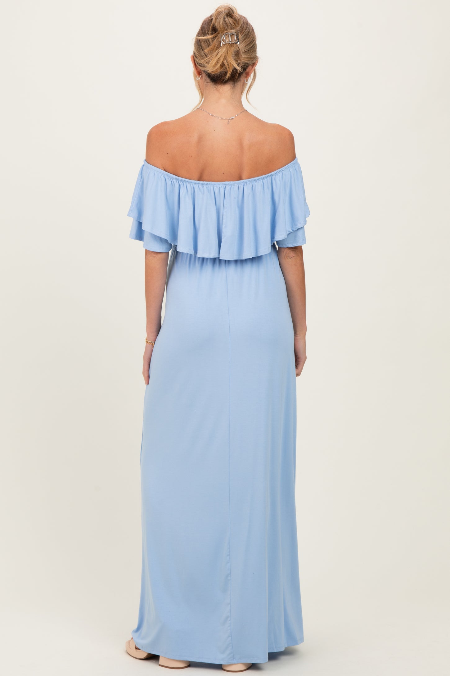 Light Blue Ruffle Off Shoulder Maternity Maxi Dress – PinkBlush