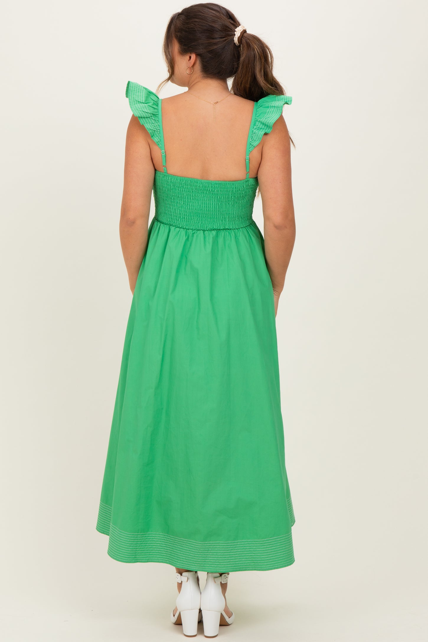 Green Cutout Seam Detail Maternity Midi Dress