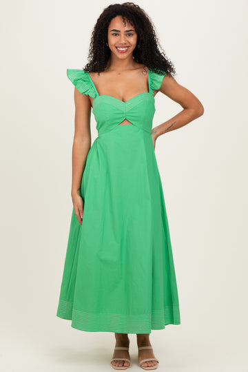 Green Cutout Seam Detail Midi Dress