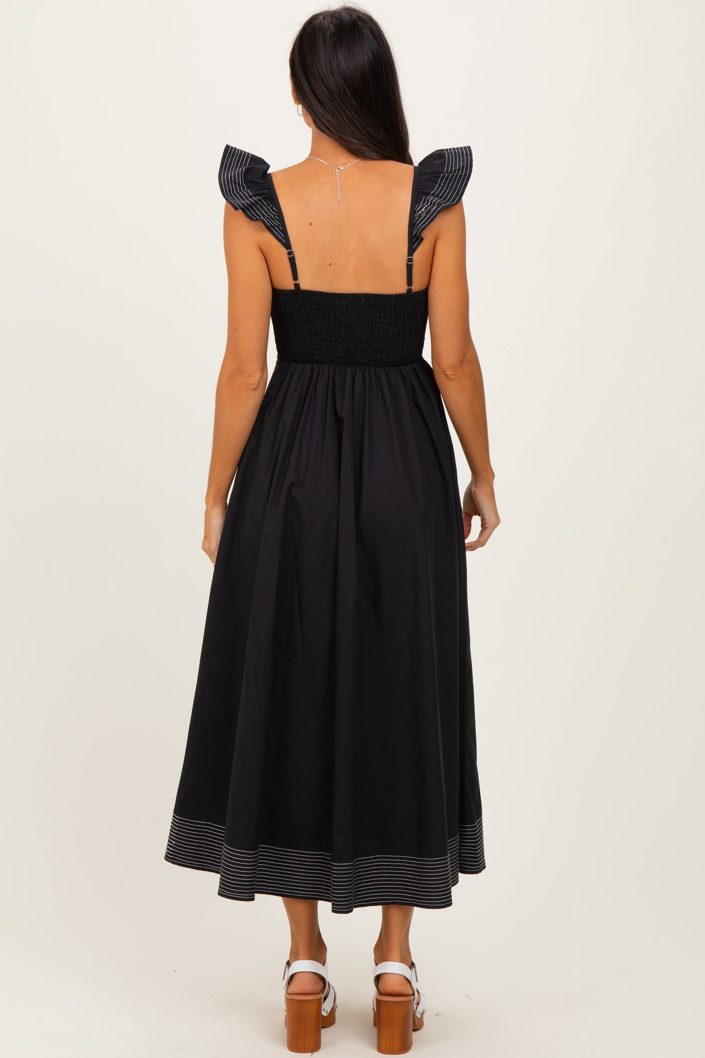 Black Cutout Seam Detail Midi Dress