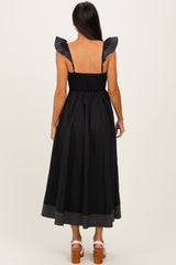 Black Cutout Seam Detail Midi Dress