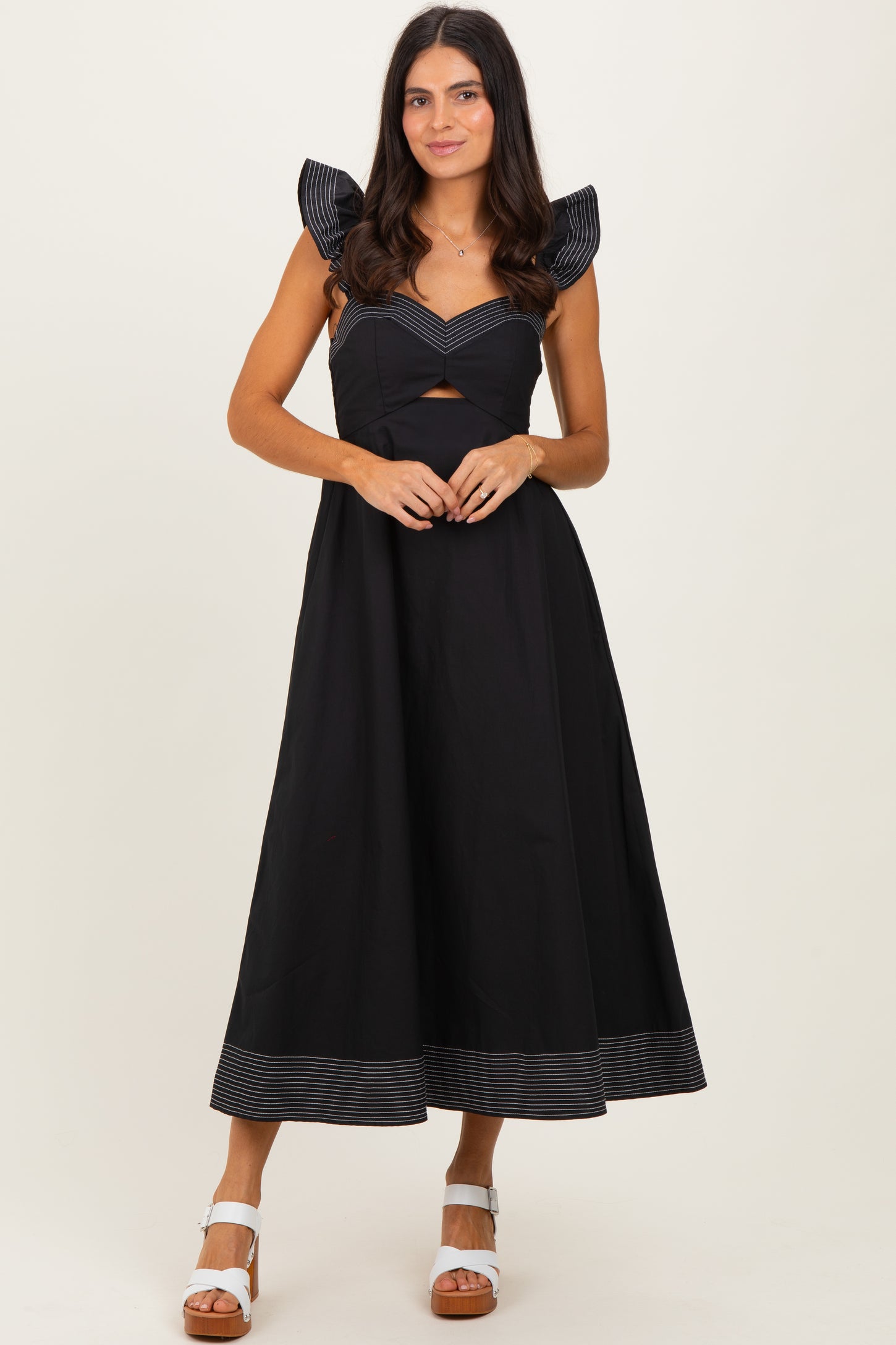 Black Cutout Seam Detail Midi Dress