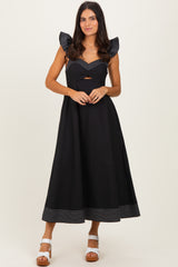 Black Cutout Seam Detail Midi Dress
