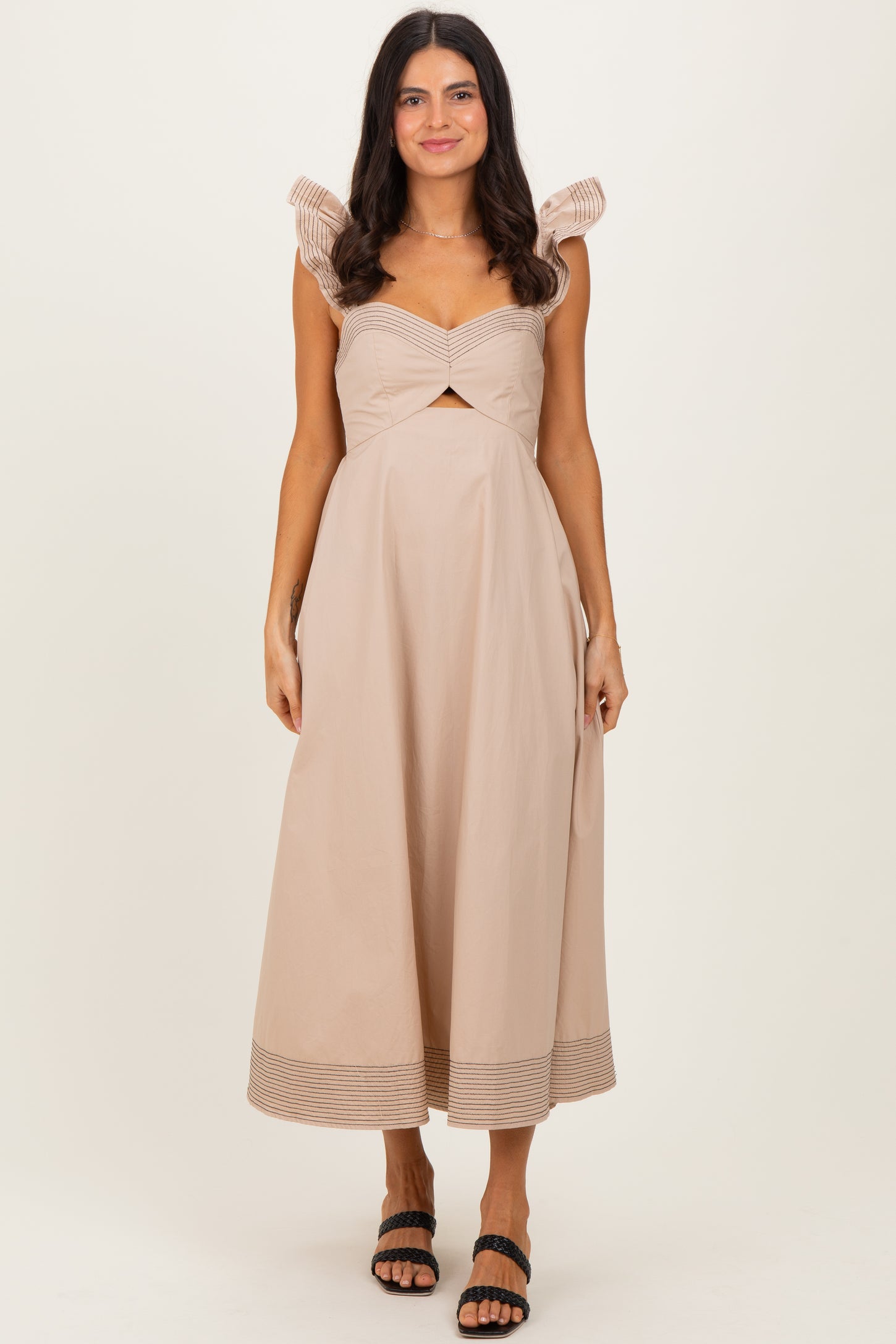 beige cutout dress Beige Summer Romance Cutout Dress