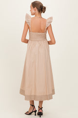 Beige Cutout Seam Detail Maternity Midi Dress