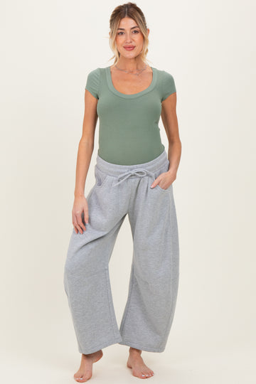Heather Grey Barrel Leg Drawstring Maternity Sweatpants