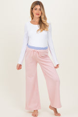 Light Pink Contrast Waistband Maternity Lounge Pants