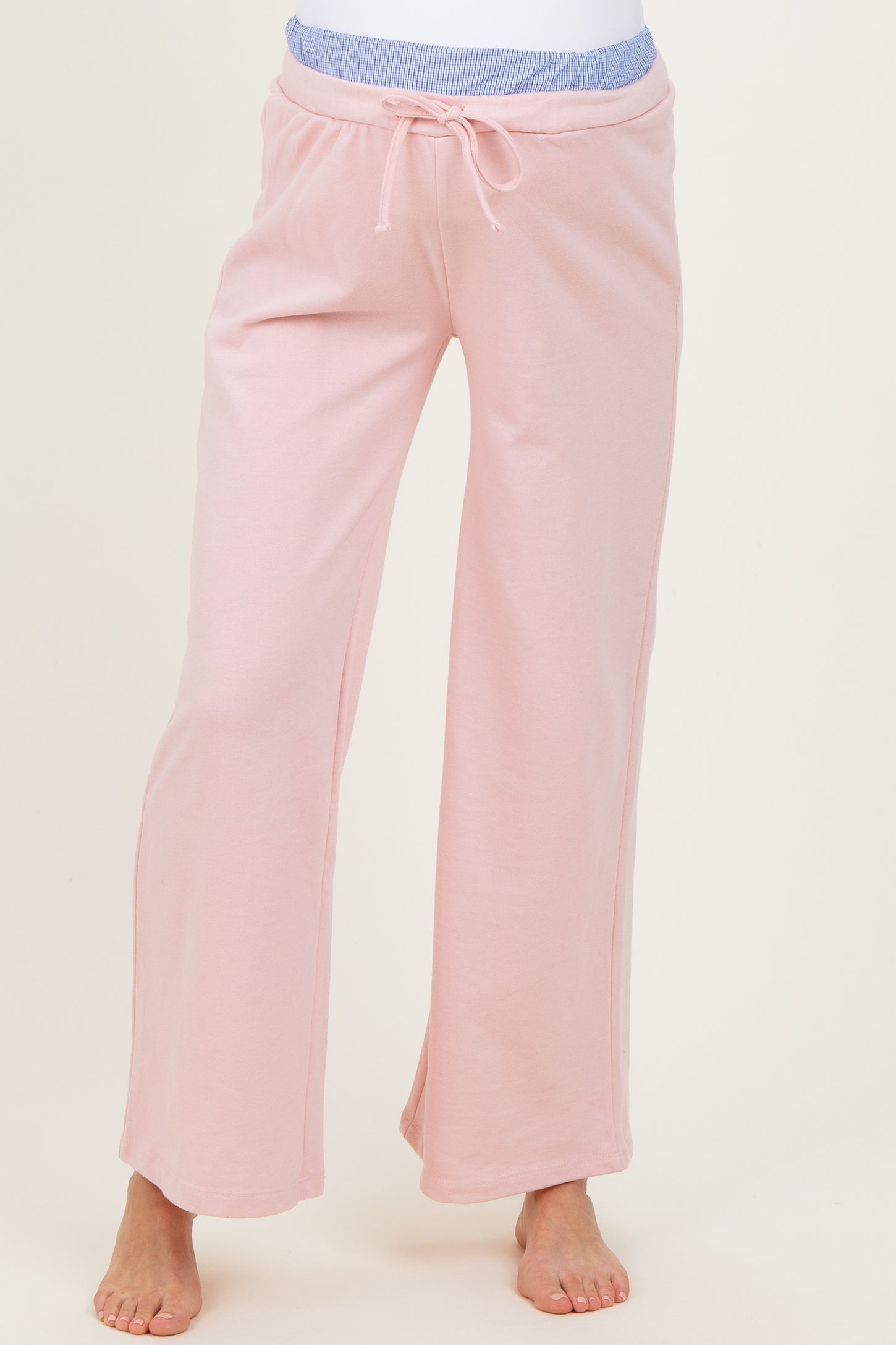 Light Pink Contrast Waistband Maternity Lounge Pants