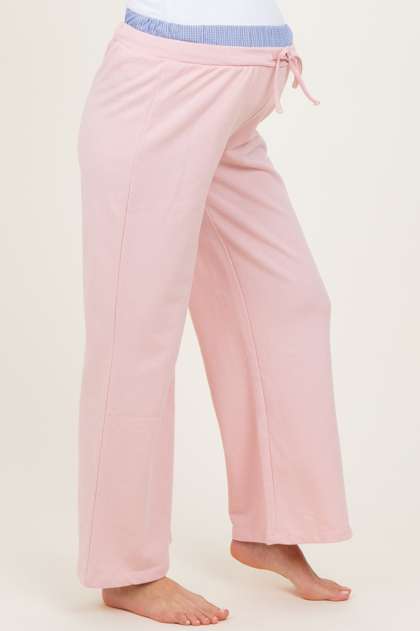 Light Pink Contrast Waistband Maternity Lounge Pants