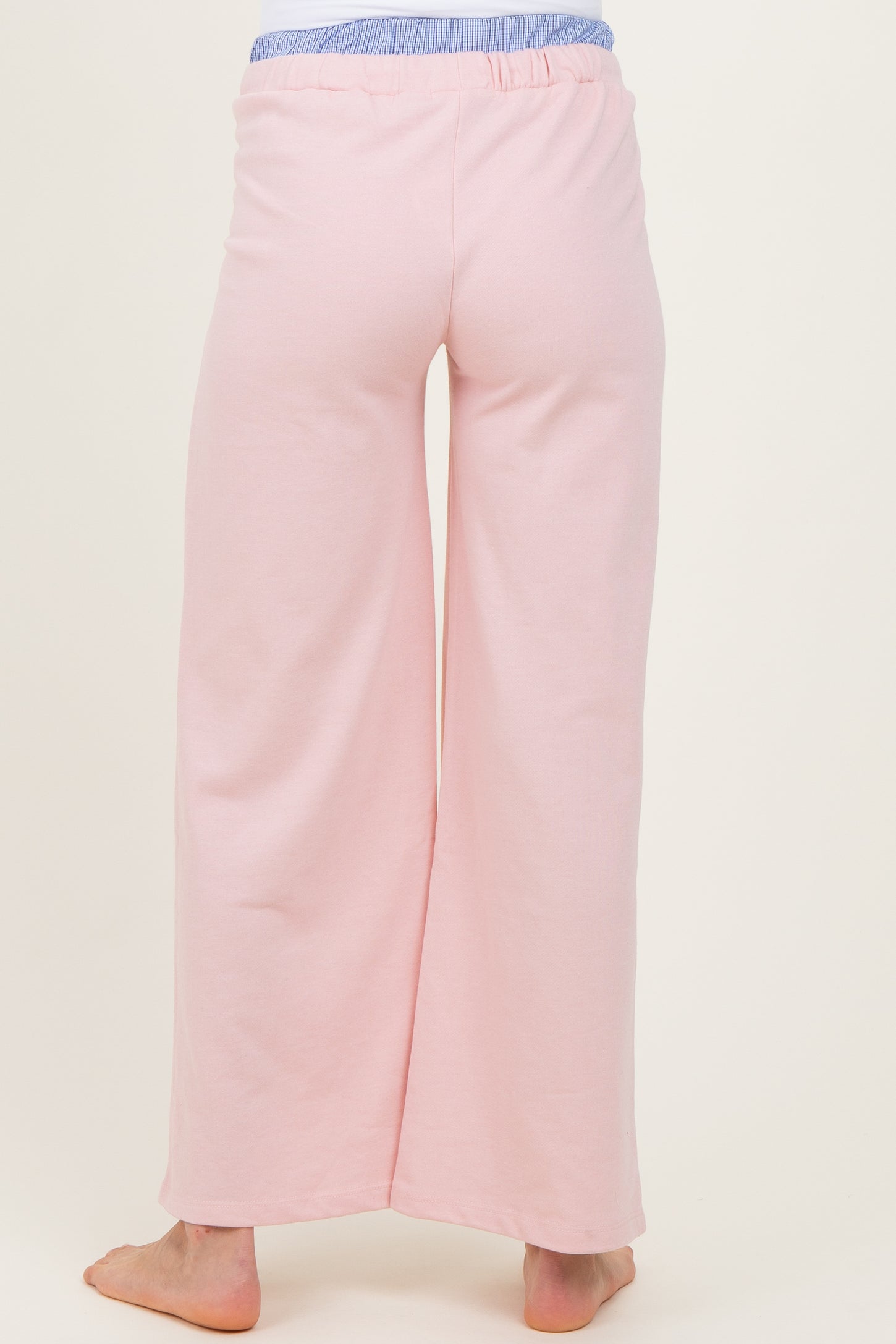 Light Pink Contrast Waistband Maternity Lounge Pants
