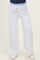 woman wearing light grey maternity sweatpants with a drawstring waist and wide-leg style