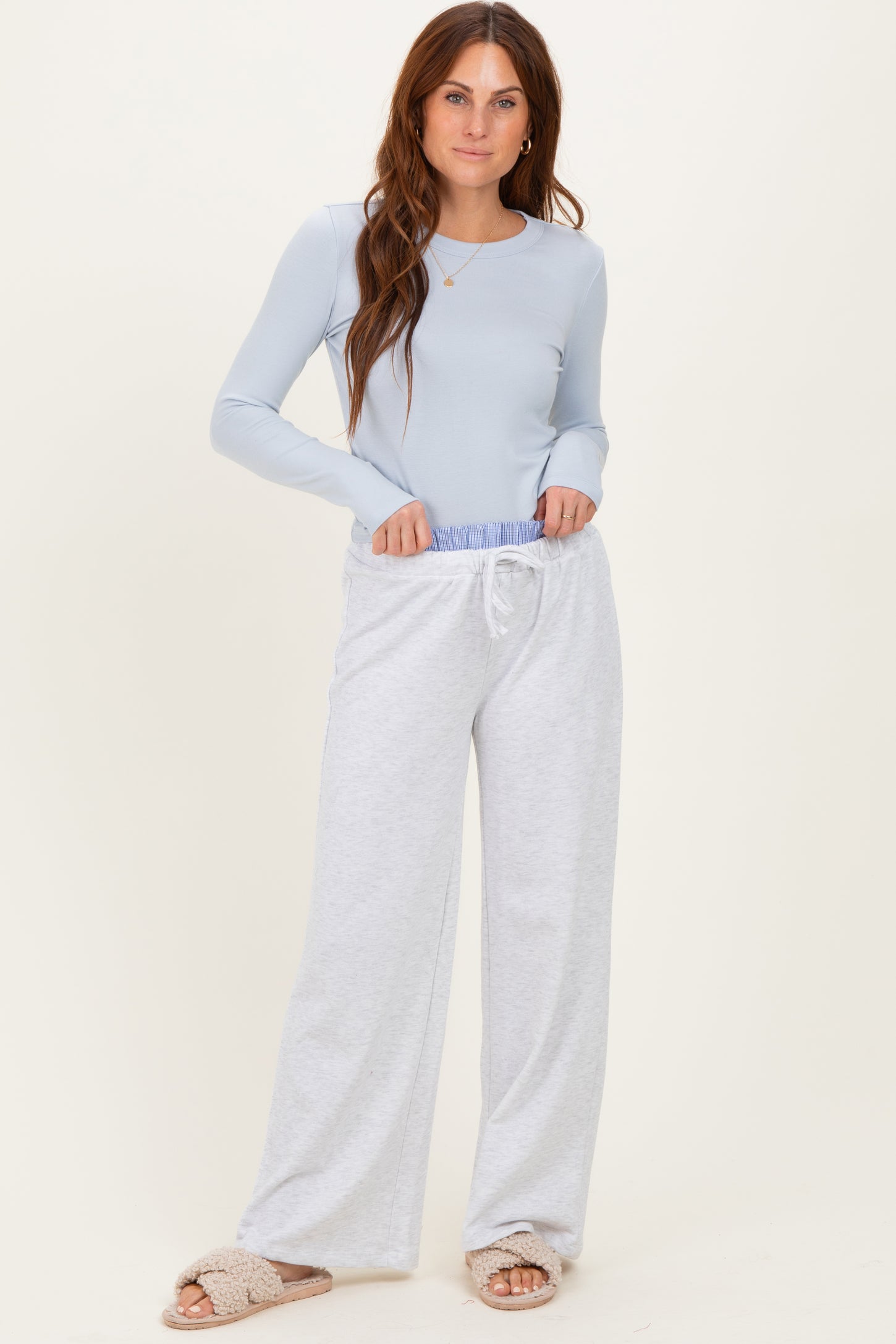 Heather Grey Contrast Waistband Maternity Lounge Pants