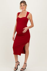Burgundy Cutout Fitted Maternity Midi Dress