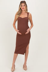 Brown Cutout Fitted Maternity Midi Dress