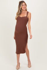 Brown Cutout Fitted Maternity Midi Dress