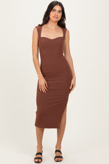 Brown Cutout Fitted Maternity Midi Dress