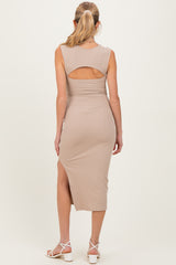 Light Taupe Cutout Fitted Maternity Midi Dress