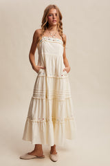 Ecru Embroidered Ruffle Tiered Maternity Maxi Dress
