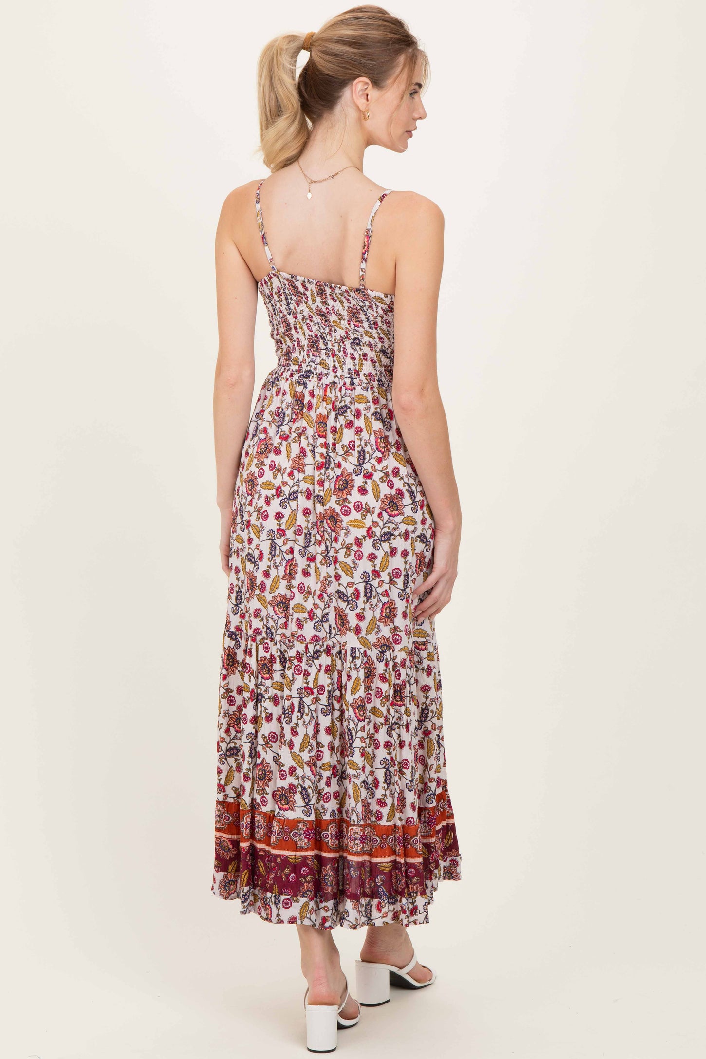 Cream Floral Twist Front Cutout Maxi Dress