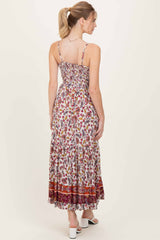 Cream Floral Twist Front Cutout Maxi Dress