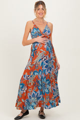 Cinnamon Floral Twist Front Cutout Maternity Maxi Dress