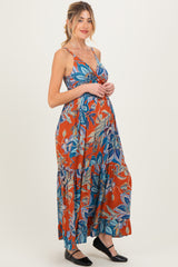 Cinnamon Floral Twist Front Cutout Maternity Maxi Dress