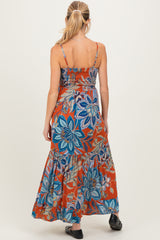 Cinnamon Floral Twist Front Cutout Maternity Maxi Dress