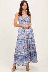 Periwinkle Floral Twist Front Cutout Maternity Maxi Dress
