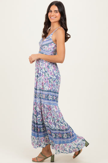 Periwinkle Floral Twist Front Cutout Maxi Dress