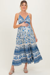 Blue Floral Twist Cutout Maternity Maxi Dress